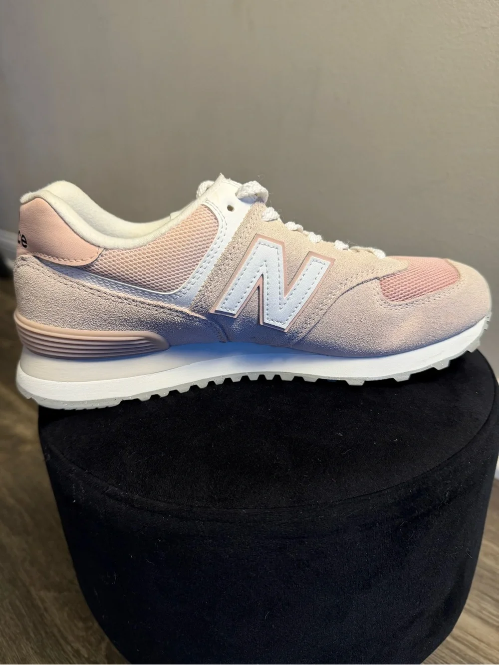 New Balance Pink and White 574-Style Low Top Sneakers